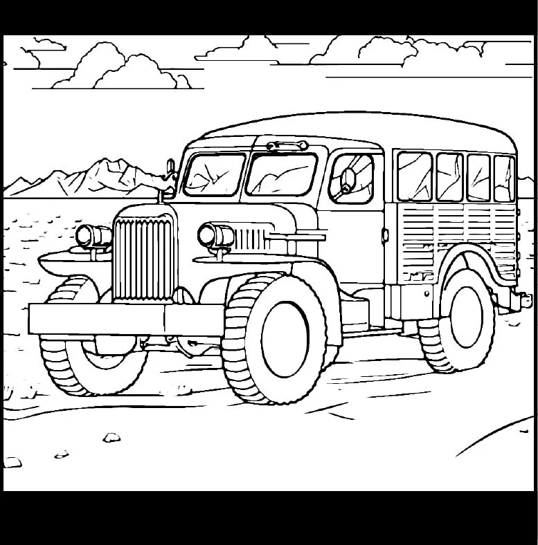 A big old truck with a boxy cab on a desert road