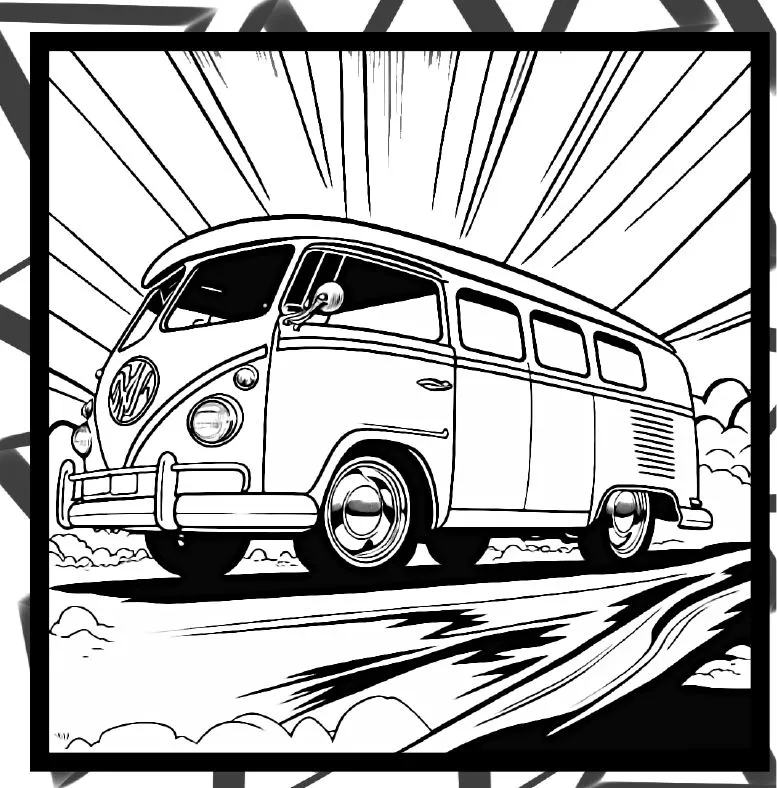A camper van driving into the sunshine